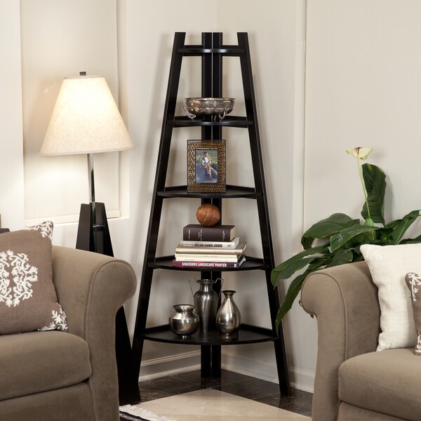Five Tier Espresso Corner Ladder Display Bookshelf - 16305037 