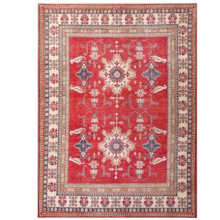 Special Offers Herat Oriental Afghan Hand-knotted Kazak Red/ Ivory Wool Rug (9'4 x 12'8)