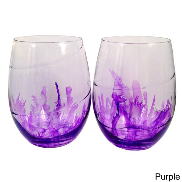 Hand Painted Stemless Wine Glasses Set Of 4 16313422 Overstock