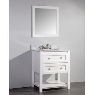 Huge Selection Marble Top 30-inch Single Sink White Bathroom Vanity with Matching Framed Mirror