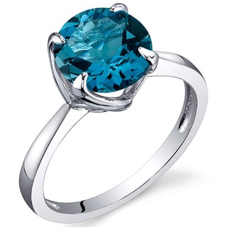Oravo Sterling Silver Round-cut Gemstone Solitaire Rhodium Finished Ring