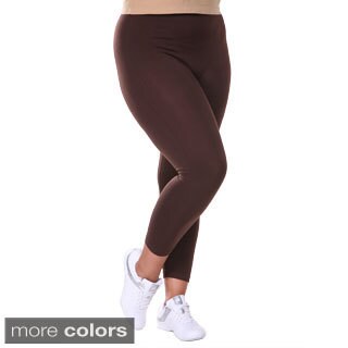 White Mark Women's Plus Size Solid Daily Leggings-Image