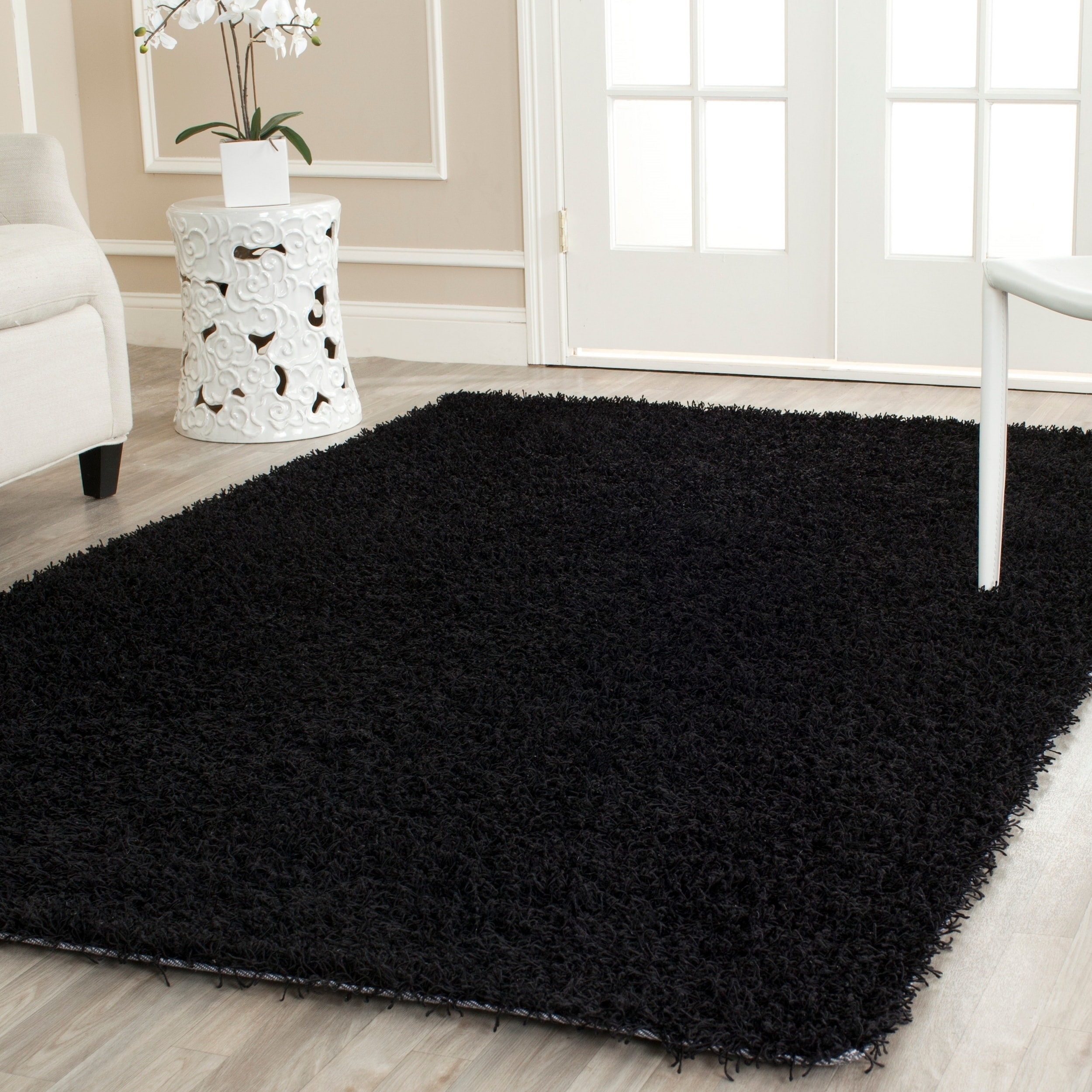 Safavieh Handmade Shag Black Polyester Rug (9 X 12)