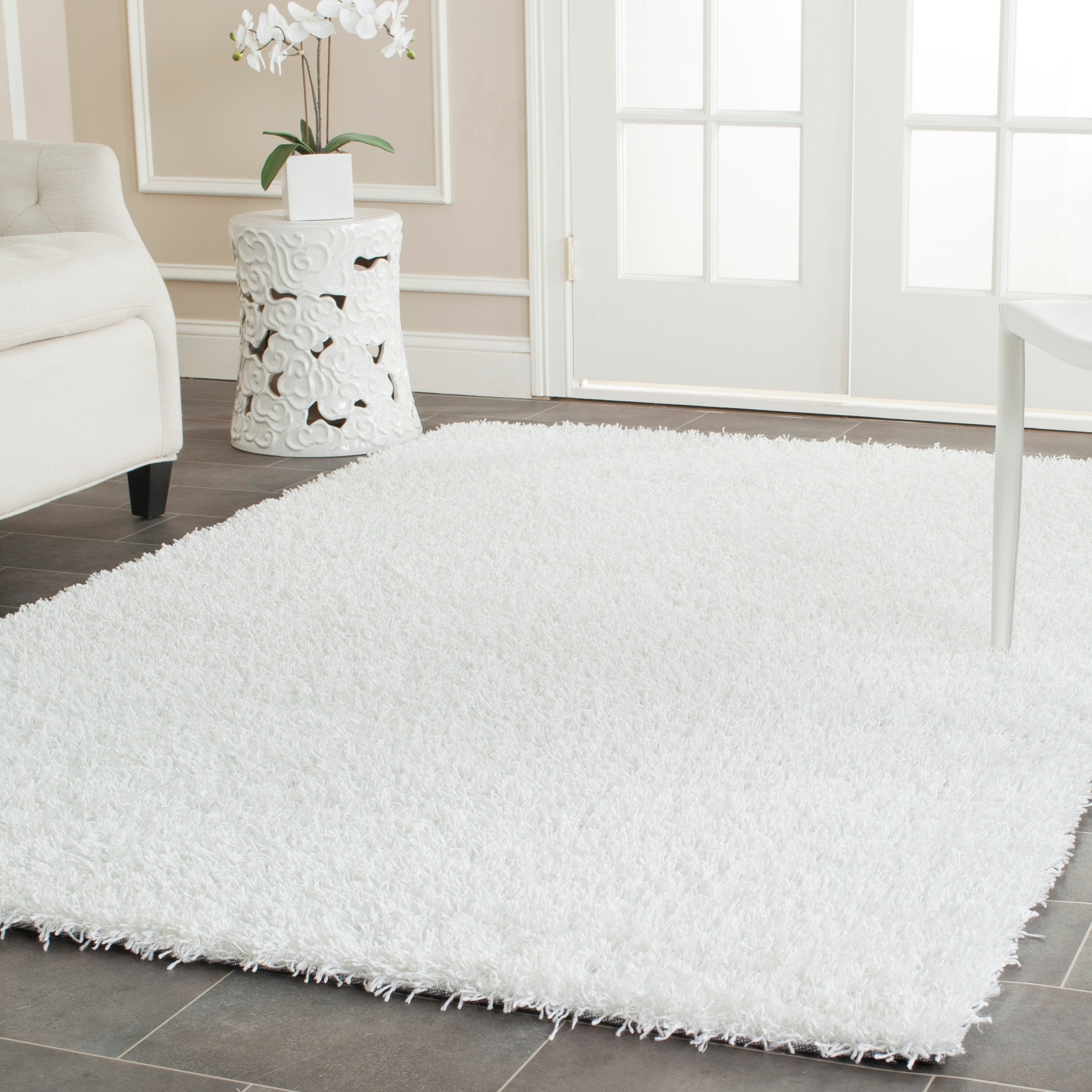 Safavieh Handmade Shag White Polyester Rug (9 X 12)