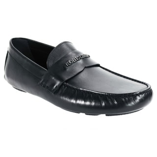 (>_<)  Robert Cavalli Men's Vitellino Black Leather Slip-on Dress Shoes