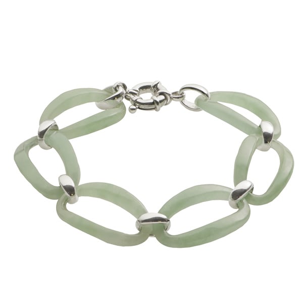 Gems For You Sterling Silver 8-inch Jade Link Bracelet