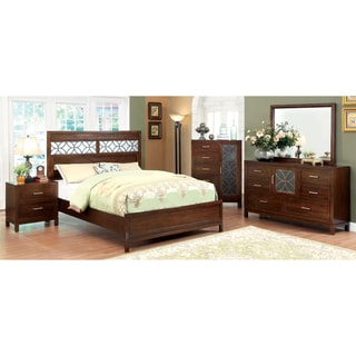 (^ ^)// Furniture of America Petalia 4-Piece Brown Cherry Bedroom Set
