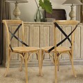 Adeco Elm Wood Contrasting Back Woven Rattan Vintage-style Dining Chair Curved Leg Tan Color (Set of 2)