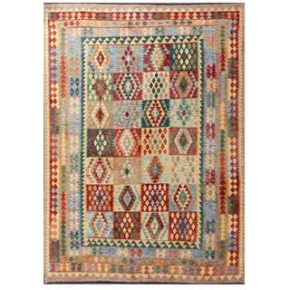 (>_<)  Herat Oriental Afghan Hand-woven Tribal Kilim Red/ Green Wool Rug (8'1 x 11'3)