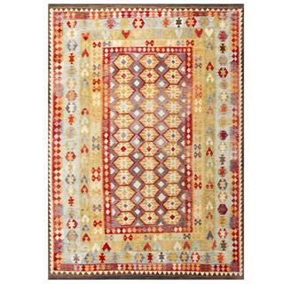 See Reviews Herat Oriental Afghan Hand-woven Tribal Kilim Red/ Blue Wool Rug (8'1 x 11'4)