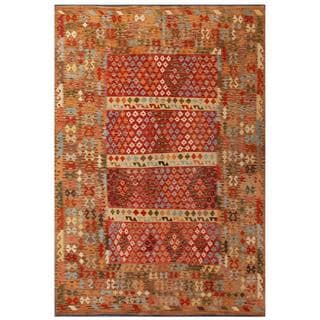 Herat Oriental Afghan Hand-woven Tribal Kilim Red/ Tan Wool Rug (8'1 x 11'10)
