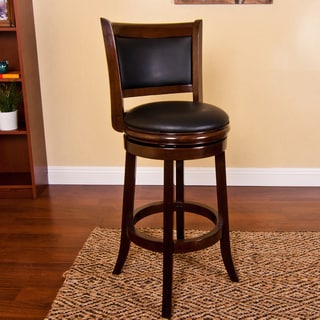 Natural Finished Black Upholstered Swivel Stool-Image