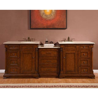 Low Price Silkroad Exclusive 92-inch Creamy Marble Counter Top Bathroom Double Sink Vanity