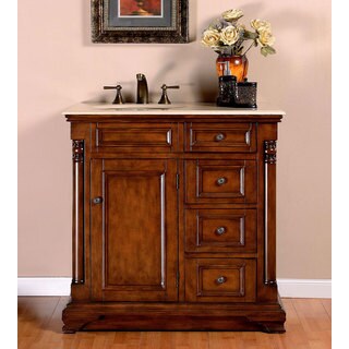 For sale Silkroad Exclusive 36-inch Crema Marfil Marble Top Bathroom Vanity (Left Sink)
