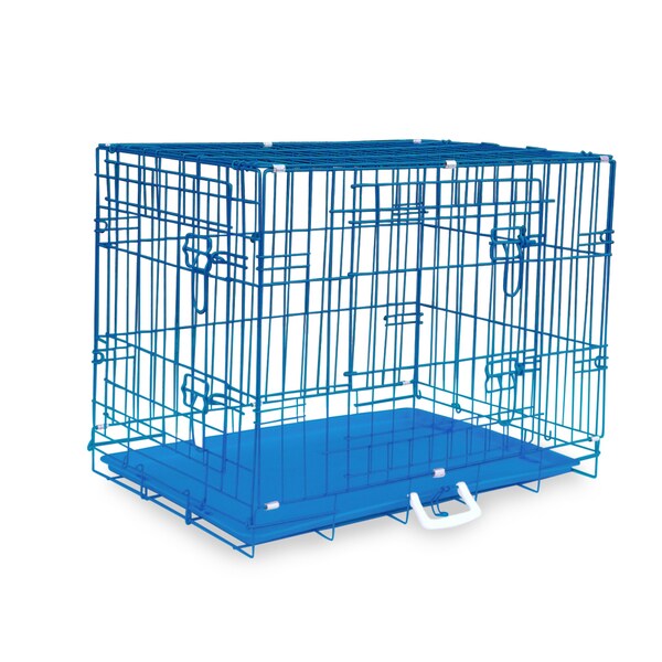 Blue 30inch Heavy Duty Metal Folding Dog Crate with 2 Doors and ABS