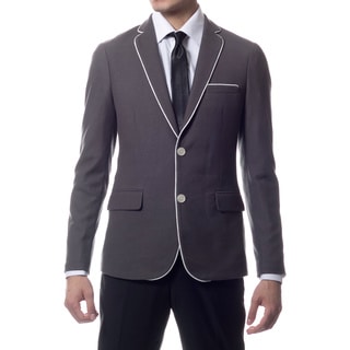 Zonettie by Ferrecci Men's Slim Fit Grey Knit Traveler Blazer Jacket-Image