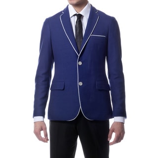 Zonettie by Ferrecci Men's Slim Fit Navy Blue Knit Traveler Blazer Jacket-Image