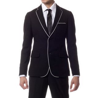 Zonettie by Ferrecci Men's Slim Fit Black Knit Traveler Blazer Jacket-Image