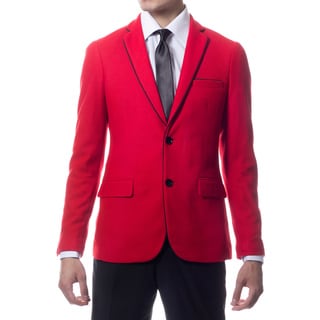 Zonettie by Ferrecci Men's Slim Fit Red Knit Traveler Blazer Jacket-Image