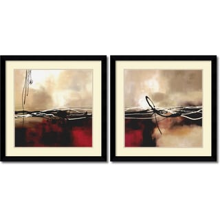 ( ._.) Laurie Maitland 'Symphony in Red & Khaki- set of 2' Framed Art Print 33 x 33-inch Each