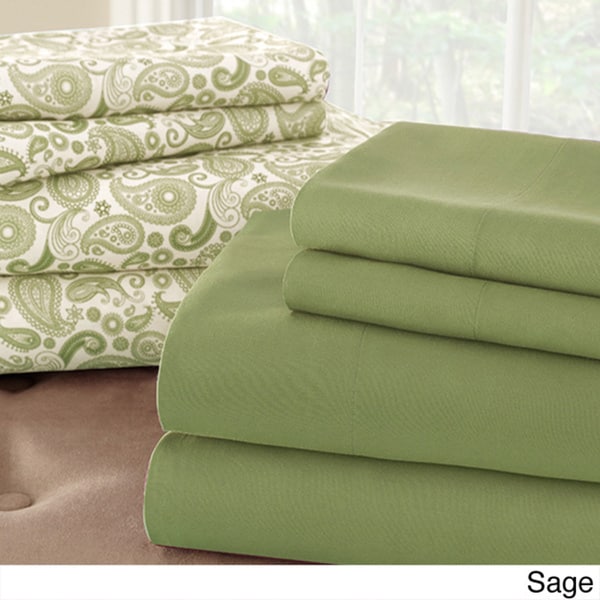 Solid and Print 8-piece Microfiber Sheet Set (More Colors Available)