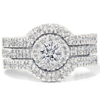 14k White Gold 1 1/4ct TDW Diamond Halo Bridal Ring Set (I-J, I2-I3)