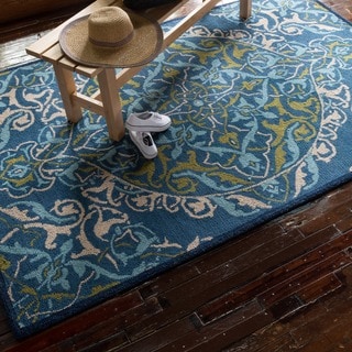 Compare Price Hand-hooked Tessa Blue/ Lime Rug (9'3 x 13'0)