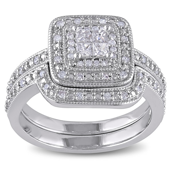 Miadora Sterling Silver 1/3ct TDW Diamond Bridal Set HI, I2I3 