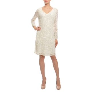 Aidan Mattox Women's Angelic Off-white Long Sleeve Fitted Sequins Party Dress-Image