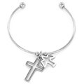 Elya Stainless Steel Cross and Dove Charm Bangle Bracelet