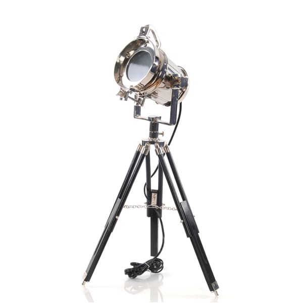 Aluminum/ Wood Spotlight Tripod Lamp