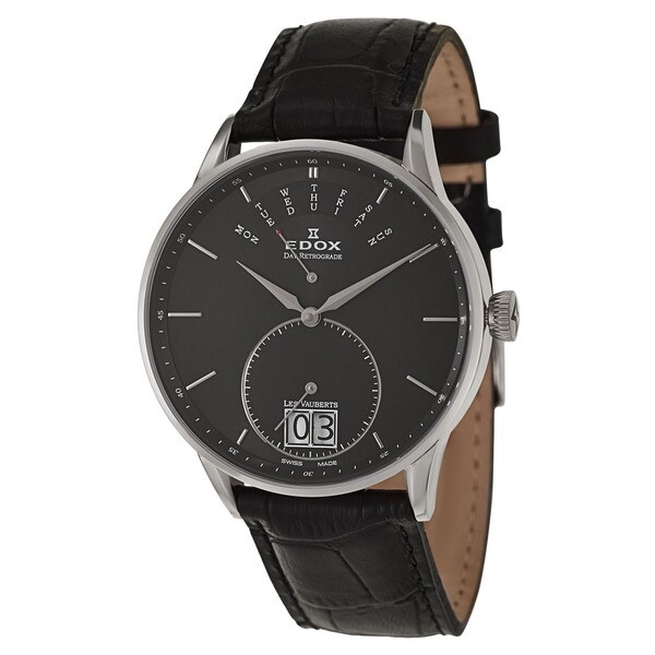 Edox Men's 'Les Vauberts Day Retrograde' Stainless Steel Retrograde Watch
