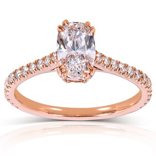 Annello 14k Rose Gold 1 1/3ct TDW Certified Oval Diamond Ring (D, VS2)