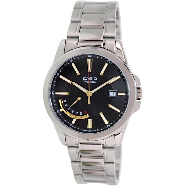 Casio Men's MTPE102D-1AV Silvertone Stainless Steel Quartz Watch with Black Dial