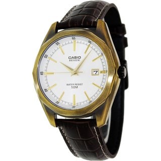 Casio Men's Core BEM121AL-7A Brown Leather Quartz Watch with Silvertone Dial-Image