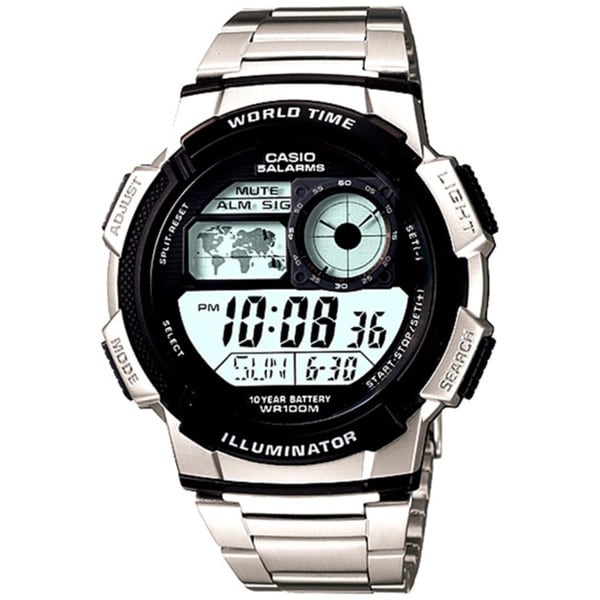 Casio Men's Core AE1000WD-1AV Silvertone Stainless Steel Quartz Watch with Digital Dial