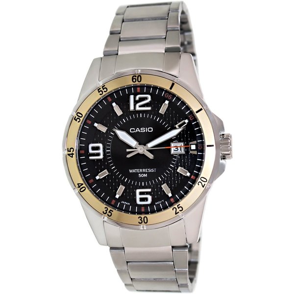 Casio Men's Core MTP1291D-1A3V Silvertone Stainless Steel Quartz Watch with Black Dial