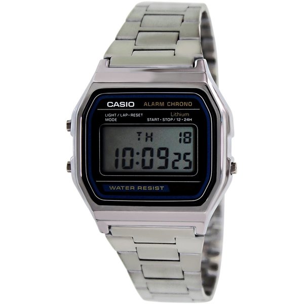 Casio Men's Core A158WA-1 Silvertone Stainless Steel Quartz Watch with Digital Dial