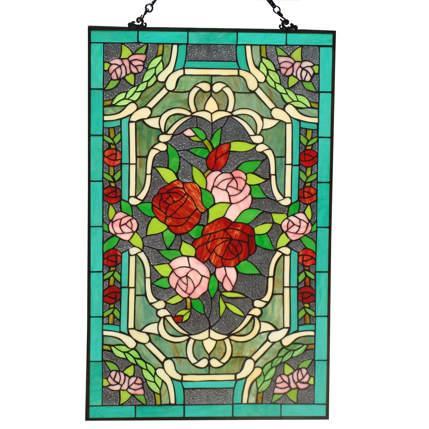 Tiffany Style Roses Stained Glass 32 x 20inch Window Panel Overstock
