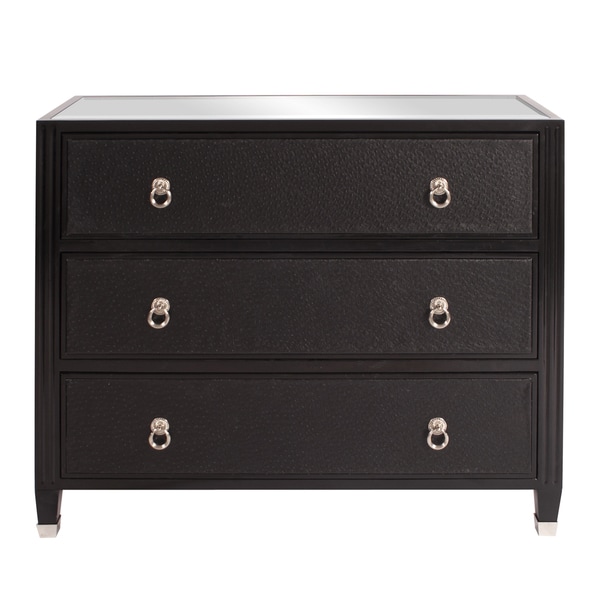 Black Faux Leather Dresser with Mirrored Top