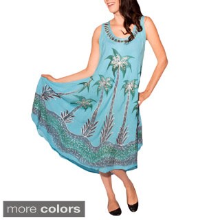 Women's Palm Tree Sleeveless Rayon Sundress (India)-Image