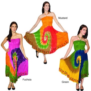 Handmade Women's Tie-dye Rasta Beach Dress (India)-Image