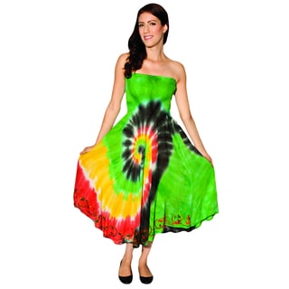 Handmade Women's Multi-colored Tie-dye Rasta Beach Dress (India)-Image