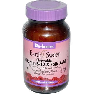 Bluebonnet EarthSweet Chewable Vitamin B-12 and Folic Acid Raspberry Flavor (180 Tabs)-Image