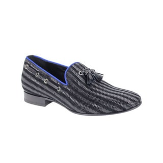 Great Prices Robert Cavalli Men's Black Leather Woven Slip-on Loafers