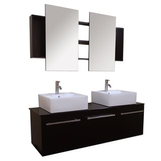 Great Prices Kokols 60-inch Wall Mount Floating Bathroom Vanity Cabinet with Mirror and Faucet