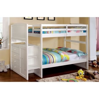 Low Price Furniture of America Redenell White Bunk Bed with Built-in Storage and Ladder