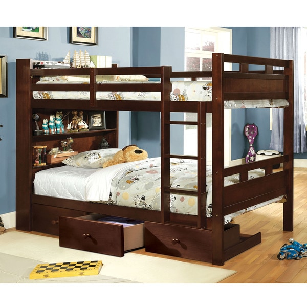 Furniture of America Chessin Dark Walnut Bunk Bed with 