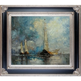 Price Aquify Justyna Kopania 'Boats' Hand-painted Framed Canvas Art