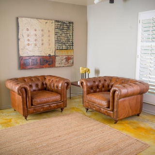 --->  Christopher Knight Home Chesterfield Tufted Leather Armchair (Set of 2)